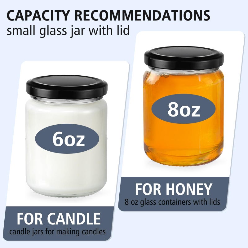 Folinstall 8 oz Small Glass Jars with Airtight Lids, 20 Pcs Candle Jars for Candle Making, Wedding Party, Empty Food Storage Jars for Spices, Honey, Jam, Candy, Cookies, Pudding, Yogurt, Dessert - Image 4